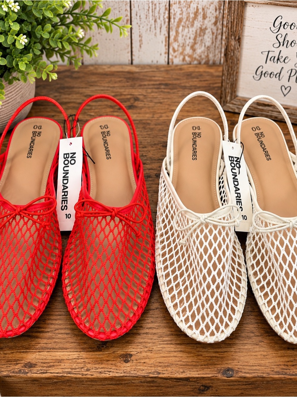 No Boundaries Mesh Slingback Flats Size 10 NWT 2 Pair Red White